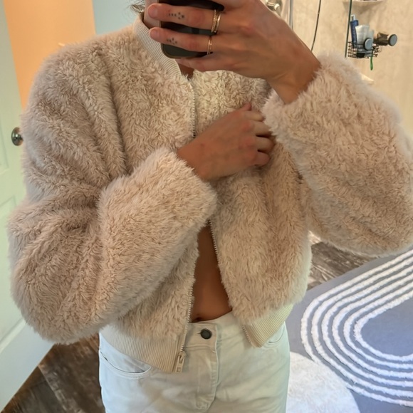Zara faux shearling bomber pink/cream size s - Picture 2 of 7